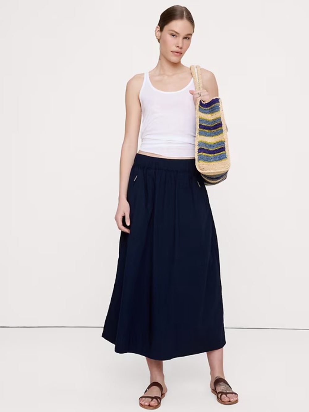 NWT! BANANA REPUBLIC BLUE STRETCH-COTTON UTILITY MIDI SKIRT 🕶️